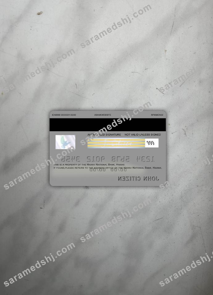 Hawaii, Hawaii Natioanal Bank visa debit card photoloo back